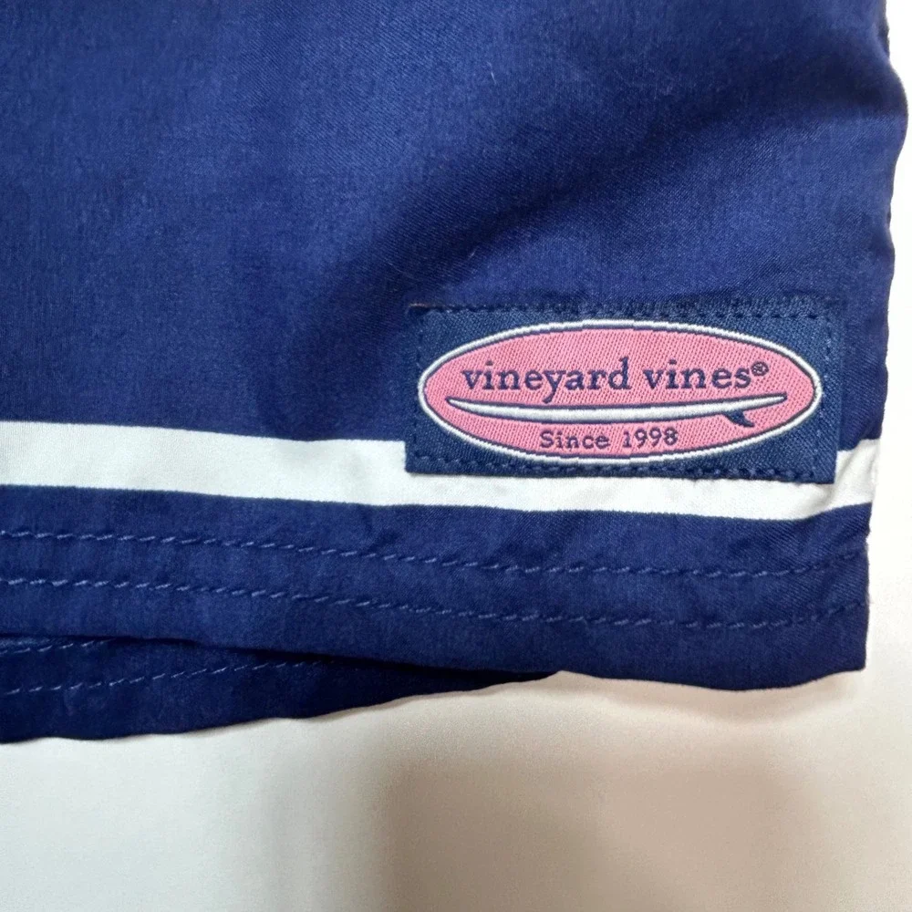 Vineyard Vines‎ Board Shorts Mens 38 Green Navy Striped Swim Trunks Preppy Beach